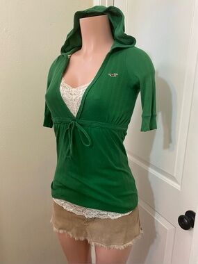 Y2k vintage Hollister hooded green babydoll top